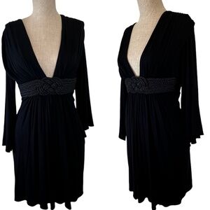 Sky Dress or Blouse Black Embellished Front Leather Belt Size Medium